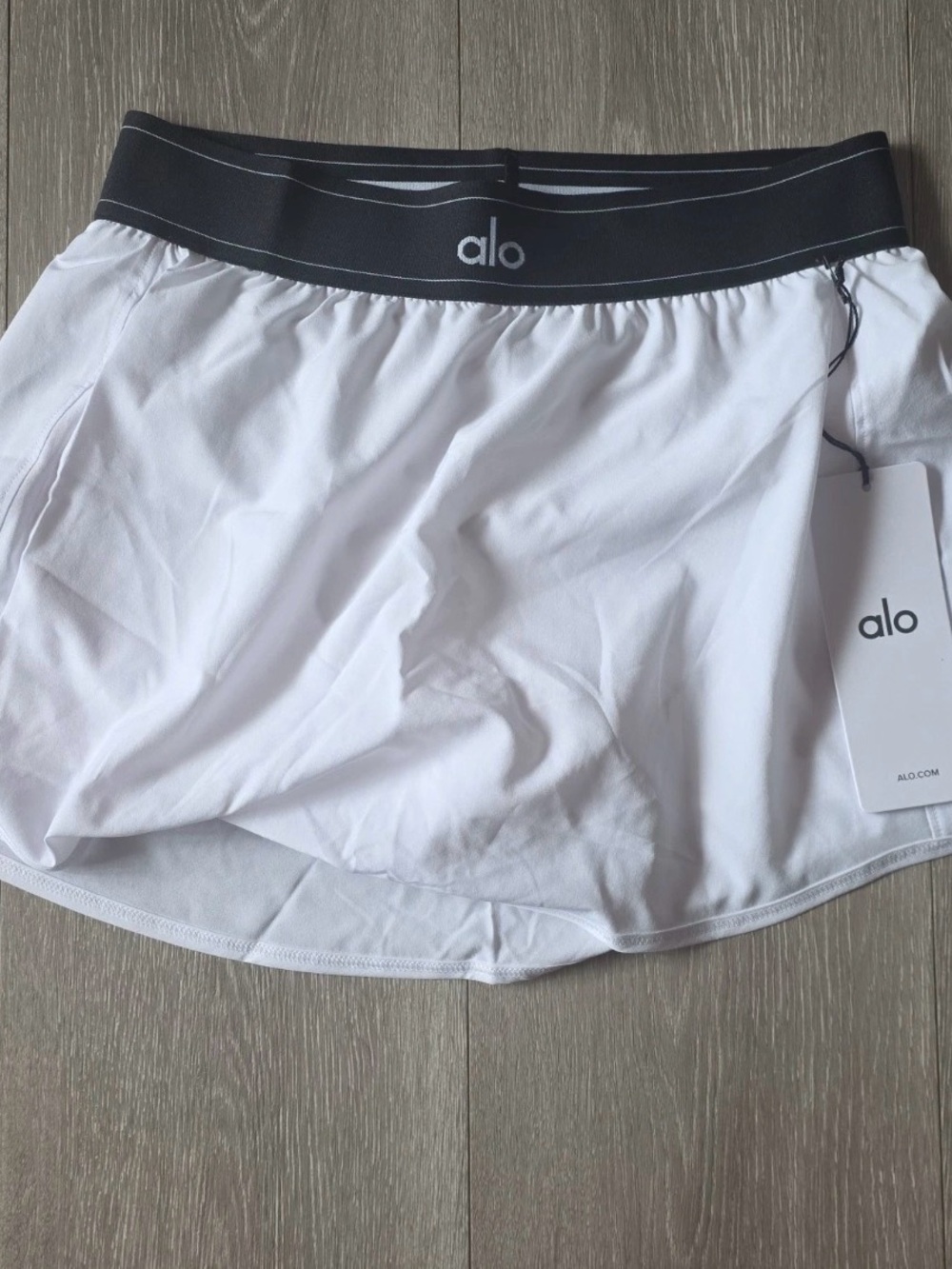 ALO Yoga White Athletic Shorts with Black Waistband